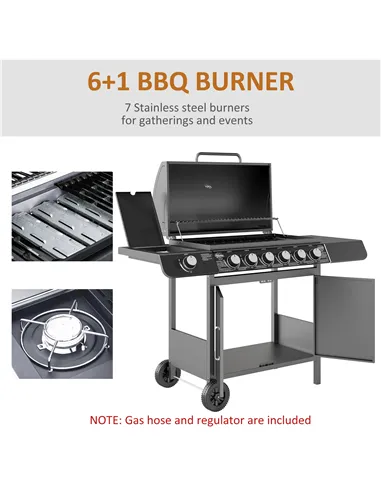 Outsunny Seven-Burner Gas BBQ Grill - Grey