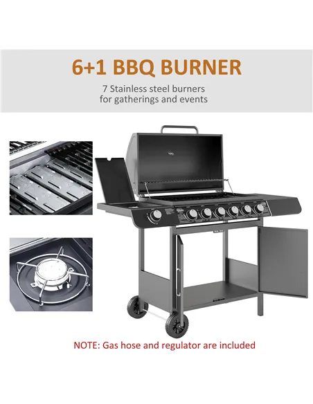 Outsunny Seven-Burner Gas BBQ Grill - Grey