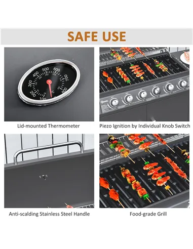 Outsunny Seven-Burner Gas BBQ Grill - Grey