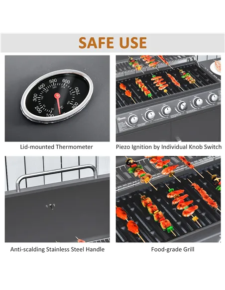 Outsunny Seven-Burner Gas BBQ Grill - Grey