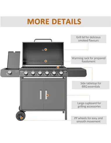 Outsunny Seven-Burner Gas BBQ Grill - Grey
