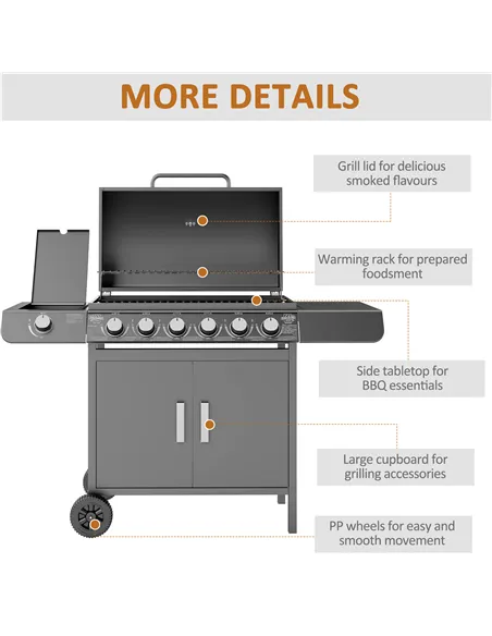 Outsunny Seven-Burner Gas BBQ Grill - Grey