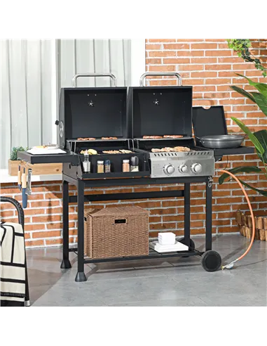 Outsunny Dual Fuel BBQ Grill - Black