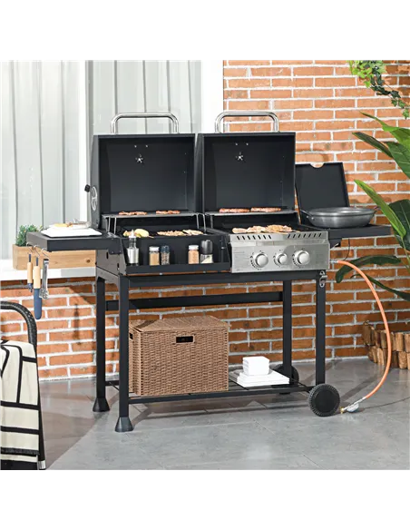 Outsunny Dual Fuel BBQ Grill - Black