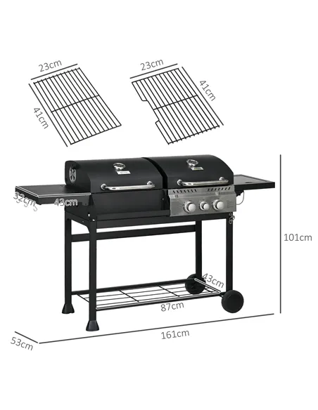 Outsunny Dual Fuel BBQ Grill - Black