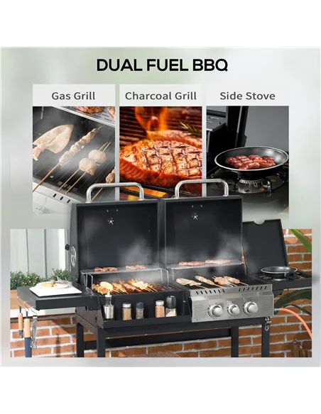 Outsunny Dual Fuel BBQ Grill - Black