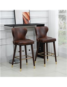HOMCOM Bar Stools Set of 2, PU Leather Vintage Counter-Height Bar Chair, Luxury European Style Kitchen Stools with Back, Brown 2