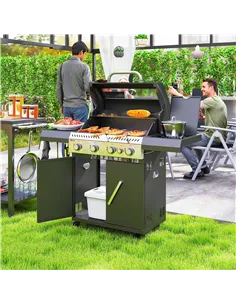 Outsunny 4+1 Burner Gas BBQ Grill with Clear View Lid, Portable Gas Barbecue Grill with Built-in Thermometer, Side Table, Cabine 2