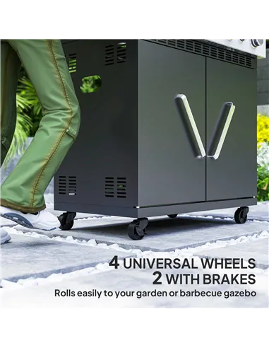 Outsunny 4+1 Burner Gas BBQ Grill with Clear View Lid, Portable Gas Barbecue Grill with Built-in Thermometer, Side Table, Cabine