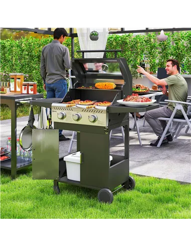 Outsunny 7.5kW Three-Burner Gas BBQ Grill, with See-Through Lid - Black