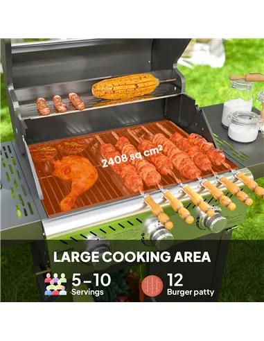 Outsunny 7.5kW Three-Burner Gas BBQ Grill, with See-Through Lid - Black