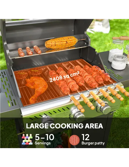 Outsunny 7.5kW Three-Burner Gas BBQ Grill, with See-Through Lid - Black