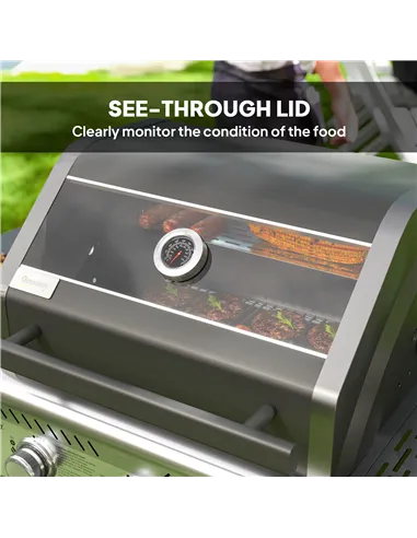 Outsunny 7.5kW Three-Burner Gas BBQ Grill, with See-Through Lid - Black