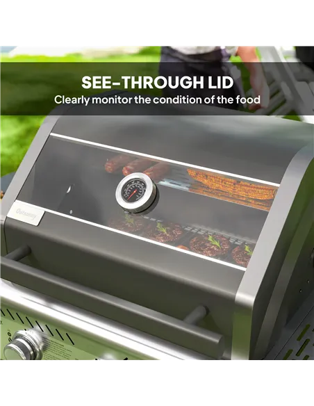 Outsunny 7.5kW Three-Burner Gas BBQ Grill, with See-Through Lid - Black