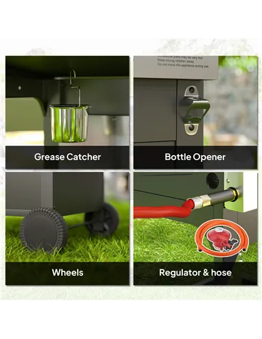 Outsunny 7.5kW Three-Burner Gas BBQ Grill, with See-Through Lid - Black