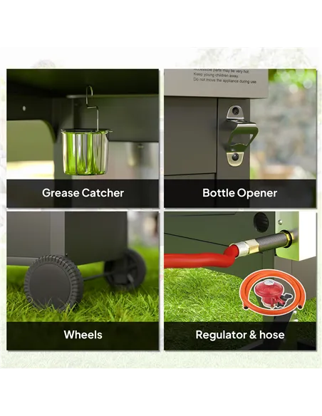 Outsunny 7.5kW Three-Burner Gas BBQ Grill, with See-Through Lid - Black