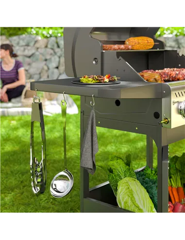 Outsunny 7.5kW Three-Burner Gas BBQ Grill, with See-Through Lid - Black