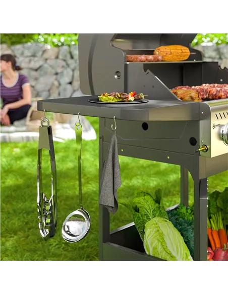Outsunny 7.5kW Three-Burner Gas BBQ Grill, with See-Through Lid - Black