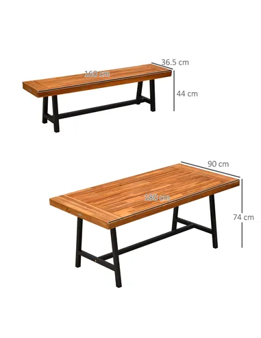 Outsunny Garden 3 Pieces Acacia Wood Picnic Table and 2 Benches Set Dining Trestle Beer Table Patio Outdoor Indoor Furniture