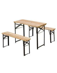 Outsunny Portable Folding Camping Picnic Table and Bench Set Garden BBQ Chairs Stools Trestle Wooden Wood (120cm(L) x 25cm(W) x 