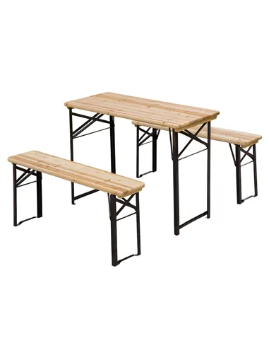 Outsunny Portable Folding Camping Picnic Table and Bench Set Garden BBQ Chairs Stools Trestle Wooden Wood (120cm(L) x 25cm(W) x 