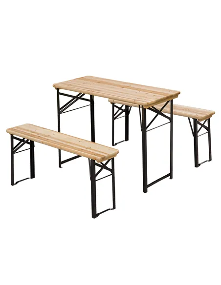 Outsunny Portable Folding Camping Picnic Table and Bench Set Garden BBQ Chairs Stools Trestle Wooden Wood (120cm(L) x 25cm(W) x 