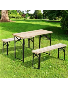 Outsunny Portable Folding Camping Picnic Table and Bench Set Garden BBQ Chairs Stools Trestle Wooden Wood (120cm(L) x 25cm(W) x  2