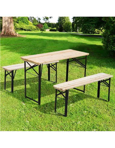 Outsunny Portable Folding Camping Picnic Table and Bench Set Garden BBQ Chairs Stools Trestle Wooden Wood (120cm(L) x 25cm(W) x 