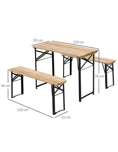 Outsunny Portable Folding Camping Picnic Table and Bench Set Garden BBQ Chairs Stools Trestle Wooden Wood (120cm(L) x 25cm(W) x 