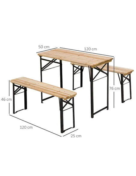 Outsunny Portable Folding Camping Picnic Table and Bench Set Garden BBQ Chairs Stools Trestle Wooden Wood (120cm(L) x 25cm(W) x 