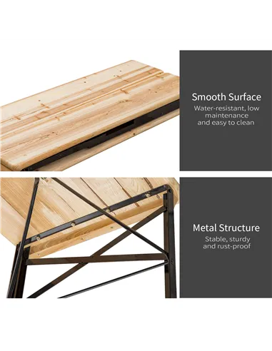 Outsunny Portable Folding Camping Picnic Table and Bench Set Garden BBQ Chairs Stools Trestle Wooden Wood (120cm(L) x 25cm(W) x 