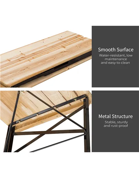 Outsunny Portable Folding Camping Picnic Table and Bench Set Garden BBQ Chairs Stools Trestle Wooden Wood (120cm(L) x 25cm(W) x 