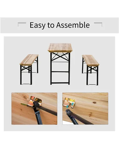 Outsunny Portable Folding Camping Picnic Table and Bench Set Garden BBQ Chairs Stools Trestle Wooden Wood (120cm(L) x 25cm(W) x 