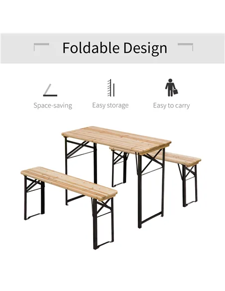 Outsunny Portable Folding Camping Picnic Table and Bench Set Garden BBQ Chairs Stools Trestle Wooden Wood (120cm(L) x 25cm(W) x 