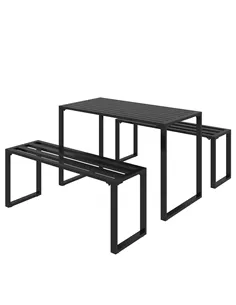 Outsunny 3 Pieces Picnic Bench Set with Table and 2 Benches, Slated Design Dining Trestle Beer Table and Seat, Black