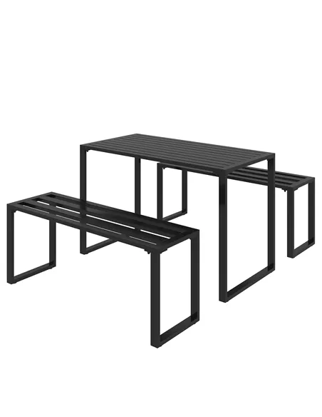 Outsunny 3 Pieces Picnic Bench Set with Table and 2 Benches, Slated Design Dining Trestle Beer Table and Seat, Black