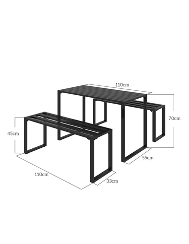 Outsunny 3 Pieces Picnic Bench Set with Table and 2 Benches, Slated Design Dining Trestle Beer Table and Seat, Black
