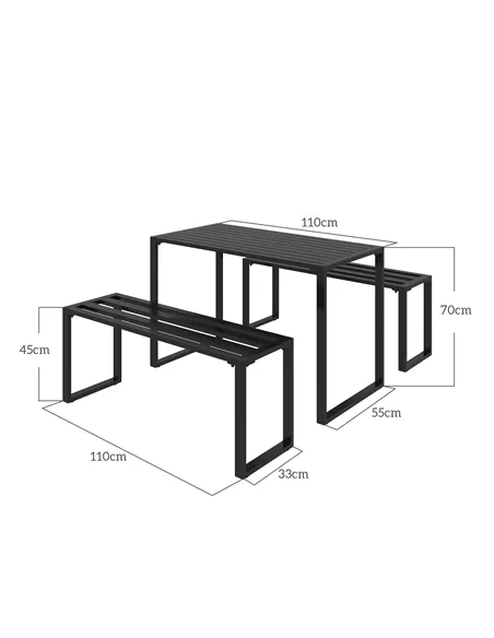 Outsunny 3 Pieces Picnic Bench Set with Table and 2 Benches, Slated Design Dining Trestle Beer Table and Seat, Black