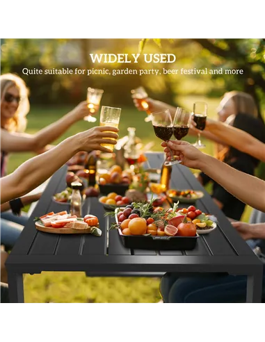 Outsunny 3 Pieces Picnic Bench Set with Table and 2 Benches, Slated Design Dining Trestle Beer Table and Seat, Black