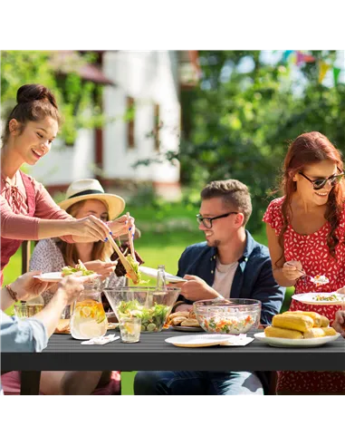 Outsunny 3 Pieces Picnic Bench Set with Table and 2 Benches, Slated Design Dining Trestle Beer Table and Seat, Black