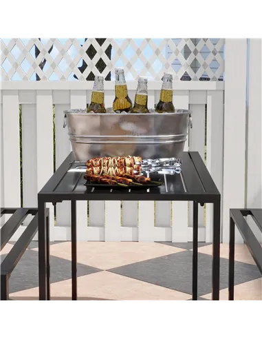 Outsunny 3 Pieces Picnic Bench Set with Table and 2 Benches, Slated Design Dining Trestle Beer Table and Seat, Black