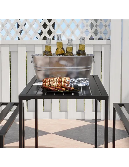 Outsunny 3 Pieces Picnic Bench Set with Table and 2 Benches, Slated Design Dining Trestle Beer Table and Seat, Black
