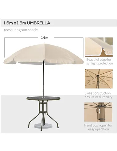 Outsunny Garden Patio Texteline Folding Chairs Plus Table and Parasol Furniture Bistro Set 6 Pieces - Coffee/Cream