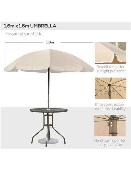 Outsunny Garden Patio Texteline Folding Chairs Plus Table and Parasol Furniture Bistro Set 6 Pieces - Coffee/Cream