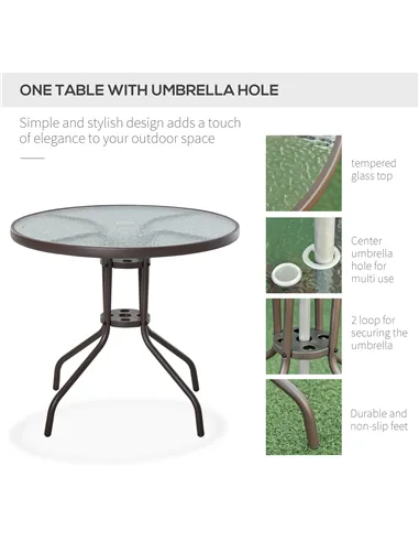 Outsunny Garden Patio Texteline Folding Chairs Plus Table and Parasol Furniture Bistro Set 6 Pieces - Coffee/Cream