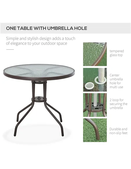 Outsunny Garden Patio Texteline Folding Chairs Plus Table and Parasol Furniture Bistro Set 6 Pieces - Coffee/Cream