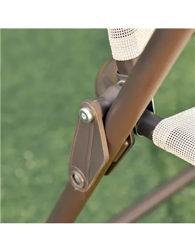 Outsunny Garden Patio Texteline Folding Chairs Plus Table and Parasol Furniture Bistro Set 6 Pieces - Coffee/Cream