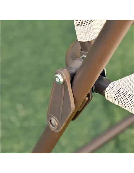 Outsunny Garden Patio Texteline Folding Chairs Plus Table and Parasol Furniture Bistro Set 6 Pieces - Coffee/Cream