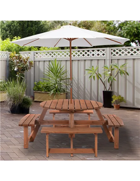 Outsunny 8-Seater Wooden Picnic Set-Fir Wood