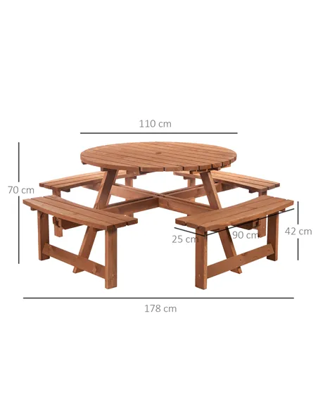Outsunny 8-Seater Wooden Picnic Set-Fir Wood